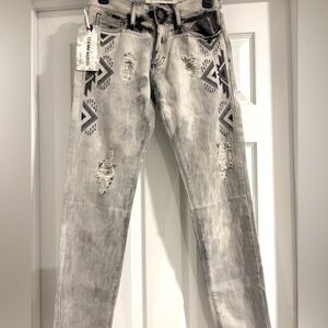 Gray, black, and white Distressed Jeans